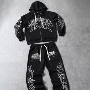 Ropa Urbana para Hombre, Sudadera con Capucha Estilo Ins, Sudadera Tejida con Capucha, Conjunto de Dos Piezas, Pantalones Deportivos Negros Góticos, Ropa de Otoño - Product Image 1