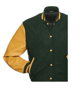 Blouson universitaire multicolore pour homme à 2 rayures côtelées, avec corps en laine et manches en cuir, col montant – Vente en gros - Product Image 2