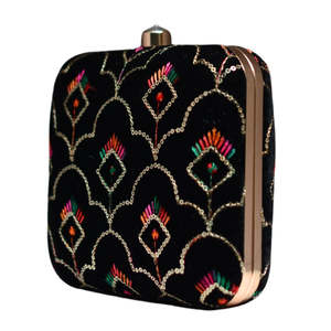 Handmade Black Multicolour <b>Sequins</b> Embroidered Clutch <b>Bag</b> Luxury Evening Purse for Women Occasions - Product Image 2