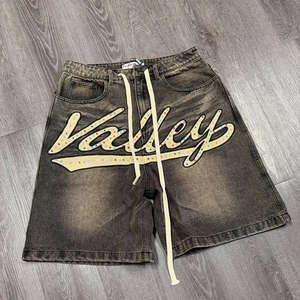 Nouveaux shorts en jean hip-hop croisés à strass, coupe droite, respirants, entièrement ornés de diamants - Product Image 5