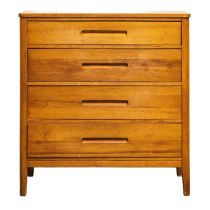 Cómoda de Almacenamiento de Madera de Teca Natural Vintage con 4 Cajones, Tiradores Empotrados y Patas Cónicas - Product Image 1
