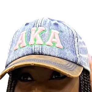 Light Blue Washed Denim Baseball <b>Cap</b> with Green Embroidered Letter Design Adjustable <b>Vintage</b> Casual Outdoor Fashion Hat Wear - Product Image 5
