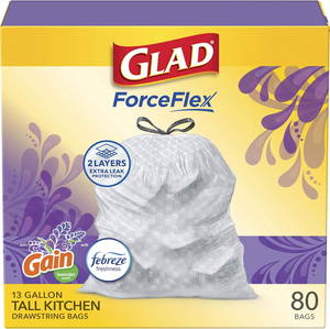 Glad ForceFlex Tall Kitchen Drawstring Trash <b>Bags</b>, 13 Gal, Fresh Clean, 80 Ct (Package May Vary) - Product Image 2