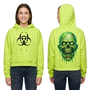 Sweat à capuche personnalisé pour femme avec motif hibou, vert forêt, en polaire vieilli, style vintage, imprimé animal, manches longues, fabrication usine - Product Image 6