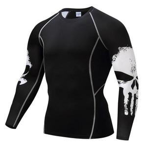 <b>Men</b> Full Sleeve Rash Guard <b>Black</b> White Geometric Print Quick Dry Eco-Friendly Anti-Bacterial Polyester/Nylon Sport Shirt Adult - Product Image 5