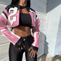 Jaket Varsity Wanita Rajut Polyester/Katun, Kancing & Ritsleting, Cepat Kering, Bernapas, untuk Musim Gugur dan Musim Dingin