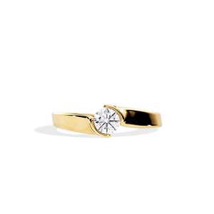 Bague de fiançailles minimaliste en diamant rond taille brillant, sertie clos, en argent 925, bijoux fins pour femme - Product Image 3