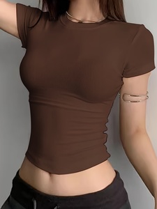 T-shirt court pour femme, coupe ample, col rond, épaules tombantes, logo personnalisé, décontracté, manches courtes, respirant, séchage rapide, coton doux, été - Product Image 2