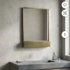Modern <b>Gold</b> Framed Bathroom <b>Wall</b> Mirror with Storage <b>Shelf</b> for Vanity Sink Washroom and Elegant Contemporary Home Decor Interior - Product Image 2