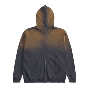 Sweat à capuche zippé intégral premium, style vintage, coupe oversize, en coton mélangé, polaire technique d'hiver, streetwear personnalisé pour homme - Product Image 2