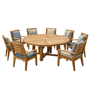 Juego de Mesa y Sillas de Comedor Redondas de Teca de Lujo ARTERRA, Cojín de Color Personalizado, Muebles Modernos para Hotel o Villa - Product Image 1