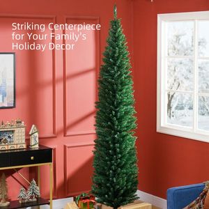 Albero di Natale Artificiale a Forma di Matita Pre-Illuminato da 2,4 m, 618 Rami Realistici, Design Sottile, Base in Plastica, Nessun Montaggio Richiesto - Product Image 1