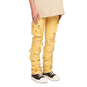 Pantalon cargo en cuir pour homme, coupe confortable, poches fonctionnelles, design personnalisé pour les jeunes, usage quotidien, vente en gros. - Product Image 3