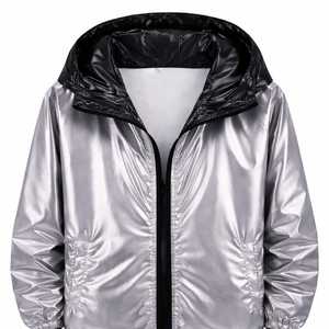 Veste à capuche épaisse et brillante camouflage pour homme avec logo sur le devant, style trench-coat pour soirée et boîte de nuit, poignets classiques - Product Image 3