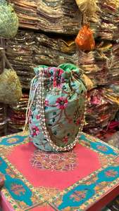 Handicraft Collection Women's Embroidered Potli <b>Bags</b> Designer Handmade Women's Indian Fashion Potli Pouch <b>Bag</b> Wrist Handbag - Product Image 2