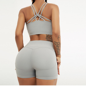 Ladies Two Piece Active Gym Wear Set Fashion Crop Tank And Stretch Fitness Shorts For Workout Running And <b>Exercise</b> - Product Image 2