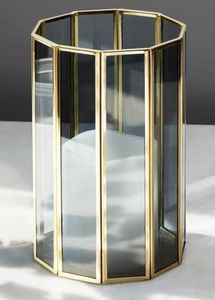 Lanterne en verre avec cadre hexagonal en laiton, décoration d'intérieur, porte-bougie - Product Image 5