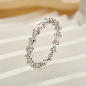 Elegant 925 <b>Silver</b> Moissanite Diamond Full Eternity Pear Cut White Gold Plated Wedding Band Anniversary <b>Rings</b> Moissanite Jewelry - Product Image 2