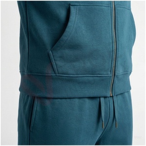 Conjunto Deportivo para Hombre en Color Verde Azulado, Manga Larga, con Capucha y Cierre Frontal, Color Sólido, Transpirable, Corte Regular, para Otoño - Product Image 5