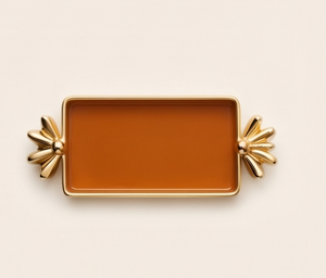 Luxury Orange Enamel Rectangular Serving <b>Tray</b> with <b>Gold</b> Decorative Handles Metal Platter for <b>Coffee</b> <b>Table</b> Living Room Decor - Product Image 2