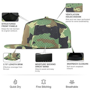 Unisex Camouflage 6-Panel Snapback Hats <b>Flat</b> Brim Mesh Breathable Casual Spring <b>Summer</b> Adjustable Fit Snapback Hat - Product Image 5