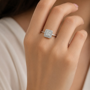 Anillo de compromiso con diamante de corte princesa |   Anillo de Oro de 14K con Halo para Novia, Joyería para Aniversario de Bodas, Set de Regalo en Caja Premium - Product Image 2