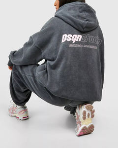 Ensemble de survêtement oversize en molleton imprimé délavé, coupe ample, avec pantalon de jogging à taille élastique et sweat à capuche, personnalisable - Product Image 4