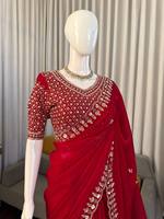 Sari de créateur Royal Fendy en soie, orné de perles et de sequins, avec blouse non cousue