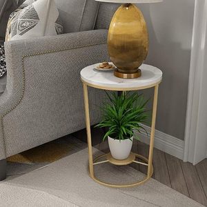 <b>White</b> Gold Double Layer Metal Coffee <b>Table</b> Modern Storage <b>Side</b> <b>Table</b> for Living Room Bedroom Bathroom Decor - Product Image 5