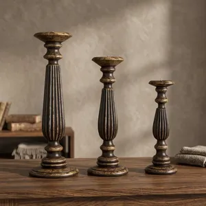 Juego de 3 Portavelas de Madera Vintage, Candelabros Rústicos, Centros de Mesa Decorativos para Decoración del Hogar - Product Image 5