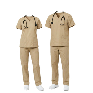 Ensemble de blouses médicales unisexe gris à col en V, manches courtes, 2 pièces, coupe régulière, respirant, en tissu Oxford polyester, détection des aiguilles, sans coutures - Product Image 5