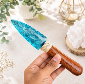 Herramienta de obsidiana azul con mango de madera artesanal, cuchillo de cristal hecho a mano, regalo de cristal curativo para rituales espirituales y decoración. - Product Image 5