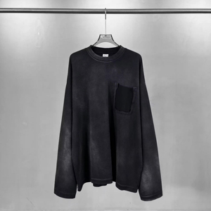 Camiseta de Manga Larga Personalizada de 300 g/m², Lavada con Ácido, Desgastada, de Algodón Puro, Estilo Destroyed, para Hombre, Ropa Urbana - Product Image 3