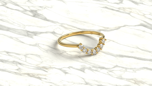 Luxury 18K Gold Curved Natural Diamond <b>Ring</b> 7 Stone Contoured Wedding Band Dainty Arch <b>Stacking</b> Light-Weight <b>Rings</b> Fine Jewelry - Product Image 3