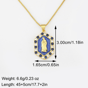 Collier pendentif QIKU en chaîne à maillons, plaqué or, avec émail <span class=keywords><strong>et</strong></span> zircon, motif Vierge Marie, style religieux catholique européen, pour hommes <span class=keywords><strong>et</strong></span> femmes - Product Image 3