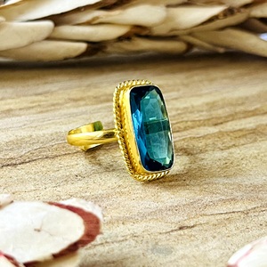 Unique Design Boho Topaz <b>Ring</b> Vintage Brass Band Women 18k <b>Gold</b> Plated Beaded Solitaire <b>Cocktail</b> Statement for Wholesale/OEM/ODM - Product Image 6