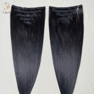 Lexhair Clip-In Human Hair Extensions Vietnamese Remy Double Weft Machine Made Black Long Straight Hair with Clips 100g - Product Image 3