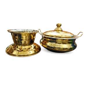 Olla para Calentar Comida con Tapa de Acero Inoxidable 304 Dorado, Recipiente Redondo para Servir Buffet, Cazuela de Cerámica Antiadherente de 33 cm de Diámetro - Product Image 3