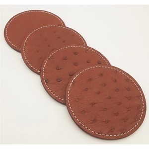 Luxury Custom Logo Handmade Round PU Leather Drink Coasters Waterproof Heat Resistant Embossed Leather Coaster Set for <b>Bar</b> <b>Mat</b> - Product Image 4