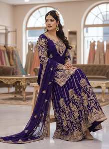 Conjunto de Salwar Kameez Morado Bordado para Mujer con Dupatta |   Traje Étnico Indio para Bodas y Fiestas - Product Image 2