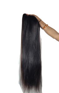 Extensiones de cabello humano de templo indio, rectos mechones rizados de onda larga de color negro, proveedor de cabello virgen natural crudo 100% - Product Image 4