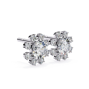 Pendientes de Plata 925 con Moissanita de Corte Redondo en Forma de Flor, Piedra de 5mm con Piedras Laterales de 1.80mm, Pendientes de Diamante Moissanita - Product Image 4