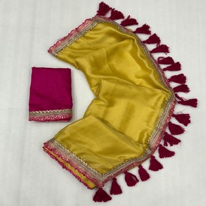 Sari VASTRA COTTAGE Premium de Chifón Moss con Bordado Intrincado de Lentejuelas y Borlas Hechas a Mano - Product Image 2