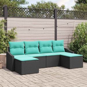 ชุดโซฟาสวนหวายโพลีสีดำ 6 ชิ้นพร้อมเบาะรองนั่ง - Product Image 1