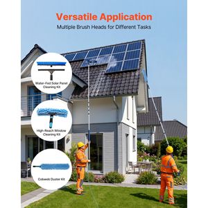 Kit de mástil telescópico de aluminio de 26 pies para limpieza de paneles solares con cepillo de limpieza extensible, escobilla de goma y dispensador de jabón - Product Image 3