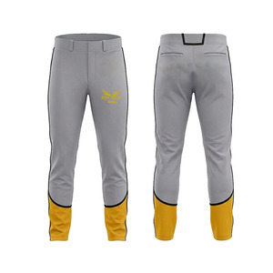 Pantalones de béisbol grises para hombre con puños amarillos, logotipo bordado, corte ajustado, poliéster transpirable, para todas las estaciones. - Product Image 1