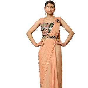 El último diseñador Georgette Silk Printed Sequence Work Listo para usar Saree de Fab Zone - Product Image 1