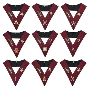 Masonic 14th Degree <b>Collar</b> Set Embroidered Badges Maroon Velvet V <b>Collar</b> for Garment Bag Use - Product Image 1