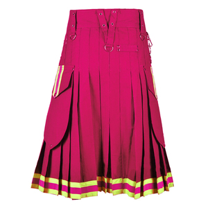 Kilt de pompier écossais rouge fait main avec poches cargo et bandes réfléchissantes – Meilleures ventes - Product Image 2