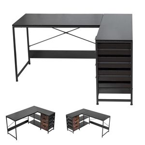 Scrivania per Computer a L con Funzione Massaggio, 59 Pollici, Reversibile, con Cassetti e Ripiani, Tavolo PC Moderno e Robusto - Product Image 1